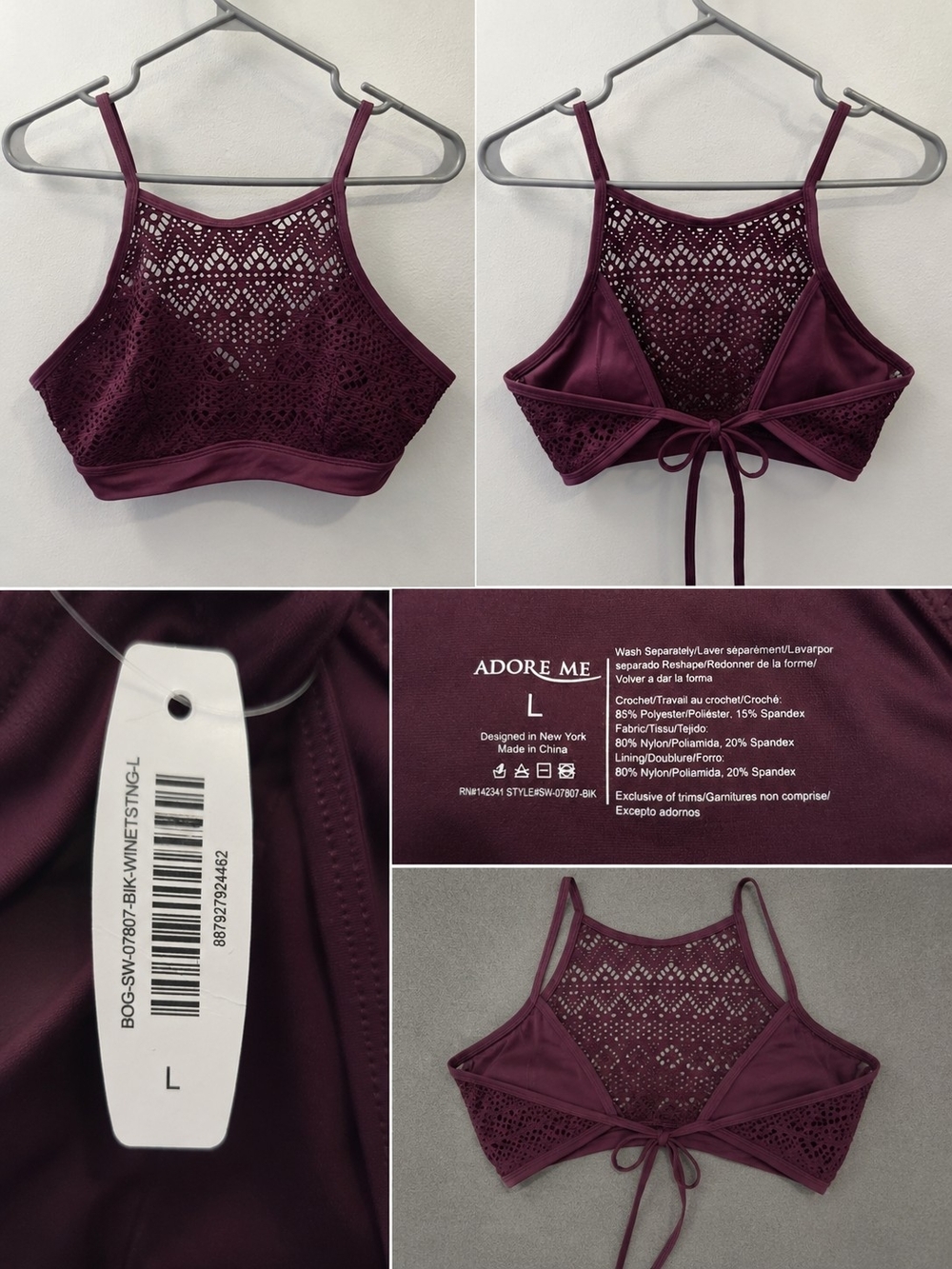 Adore Me Burgundy Crochet Lace High-Neck Bralette